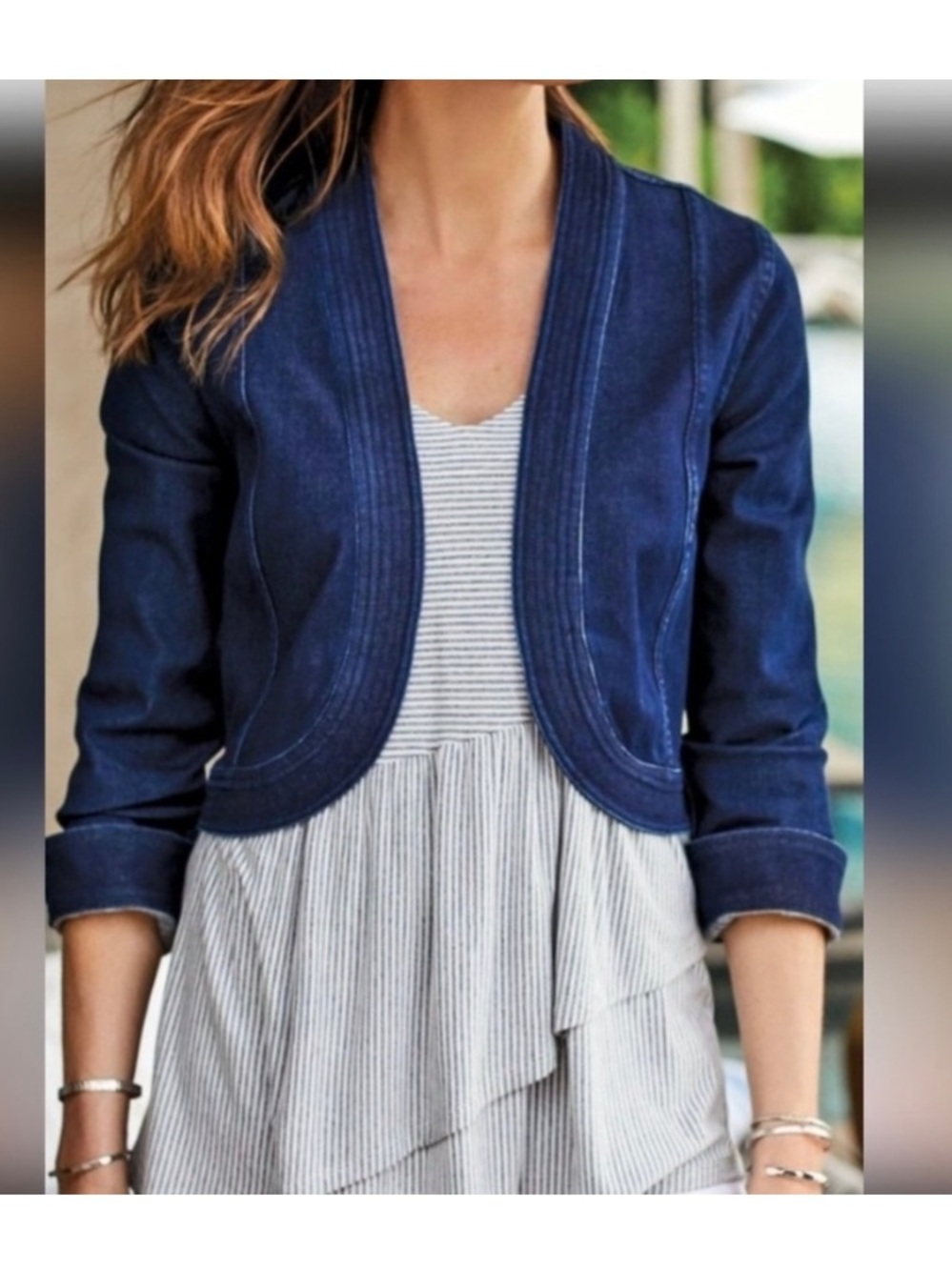 Soft Surroundings Ultimate Denim Bolero Open Front Cropped Jacket XS